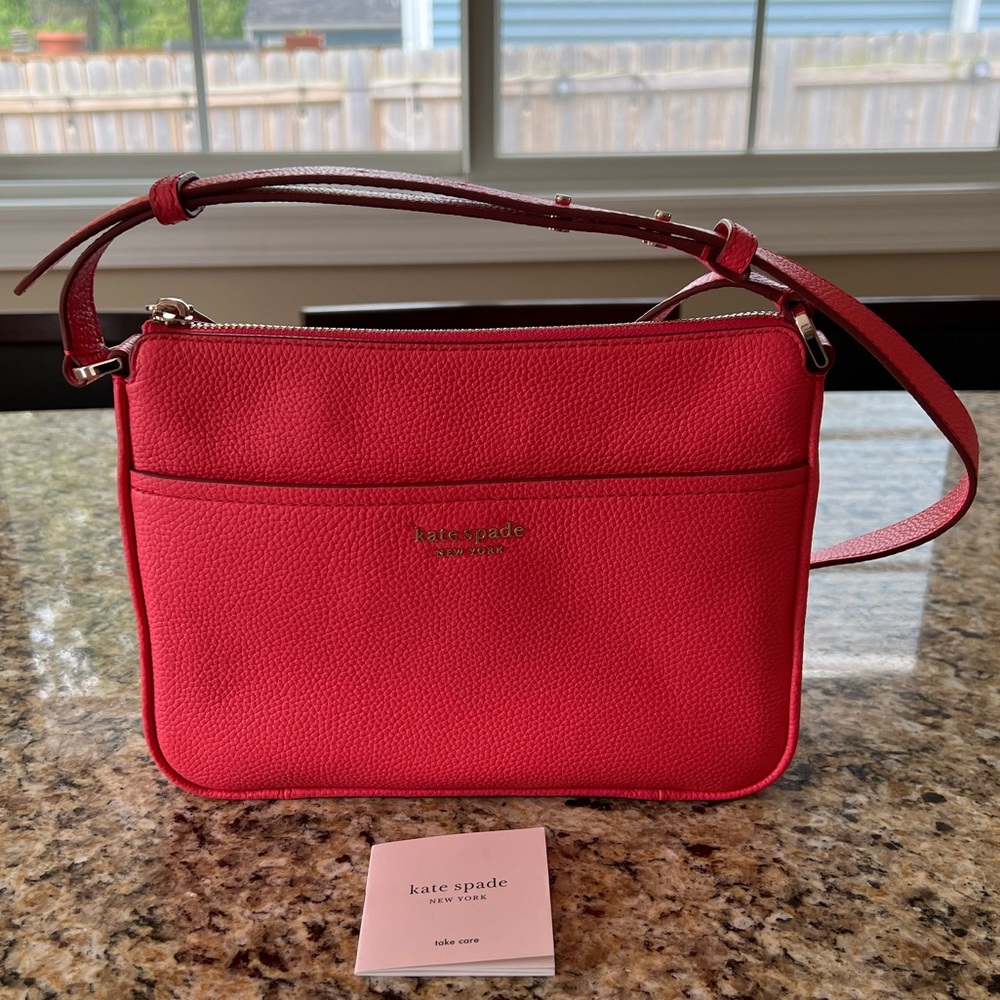 NEW Kate Spade Leather Crossbody Purse Coral 🪸 Pink with Adjustable Strap - Picture 3 of 14